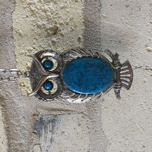 Vintage Blue Belly Owl Necklace